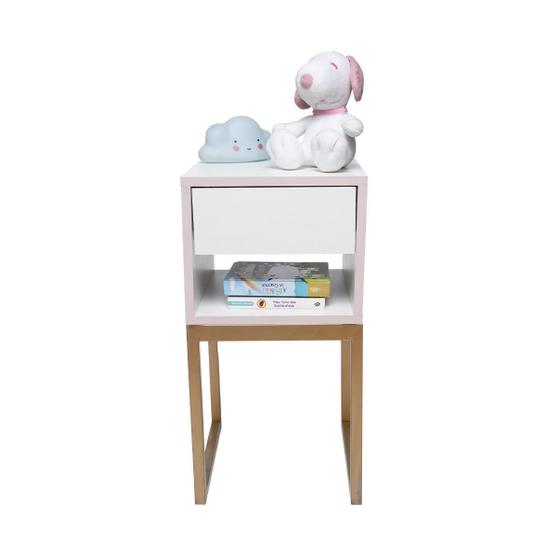 Imagem de Mesa Cabeceira Branca 30Cm Quarto Infantil Rosa Eco Dourada