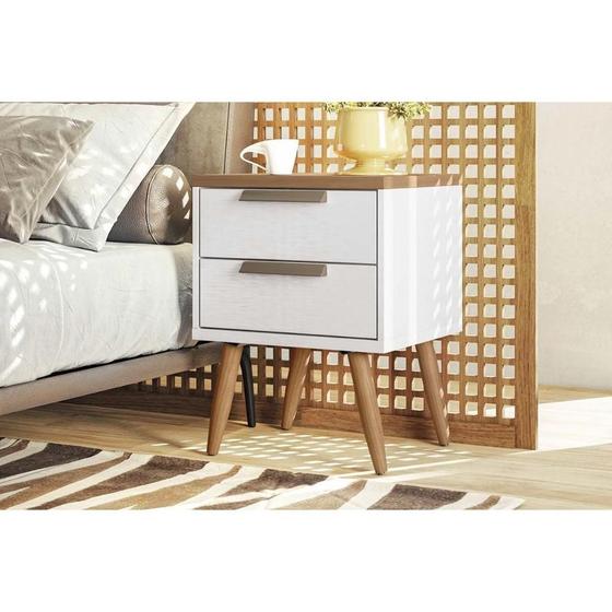Imagem de Mesa Cabeceira Casal de New Conect c/ 2 Gavetas Branco/Jatoba - Santos Andirá