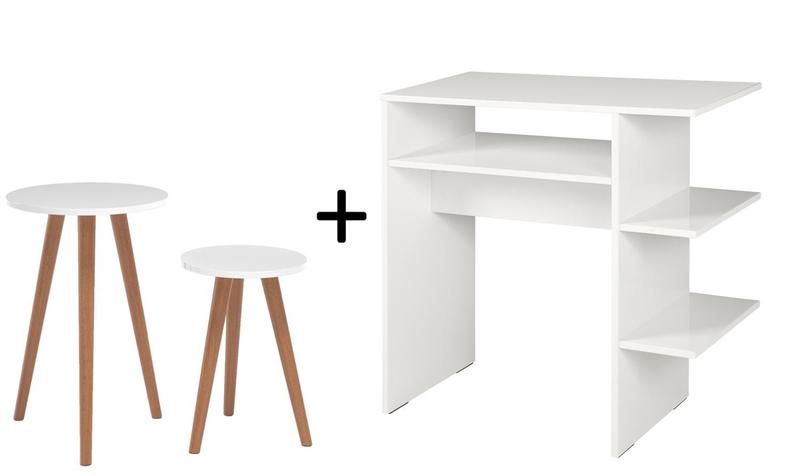 Imagem de Mesa Cabeceira Duas Mesinha Lateral Pé Palito e Escrivaninha