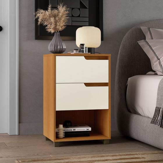 Imagem de Mesa Cabeceira em Mdf com 2 Gavetas e 1 Nicho da Vinci Nature / Champanhe