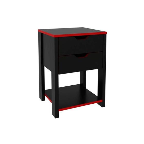 Imagem de Mesa Cabeceira Gamer ME4163 c/ 2 Gavetas Preto/Vermelho - Tecno Mobili