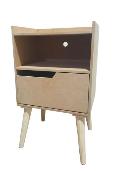 Imagem de Mesa Cabeceira Lateral Cama Com 1Gaveta Nicho Pés Retro Mdf
