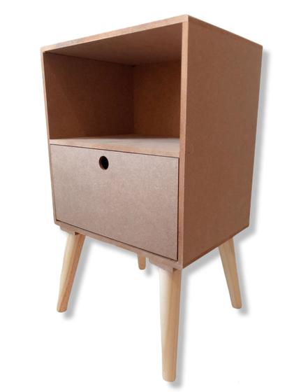 Imagem de Mesa Cabeceira Lateral Cama Com 1gaveta Nicho Pés Retro Mdf