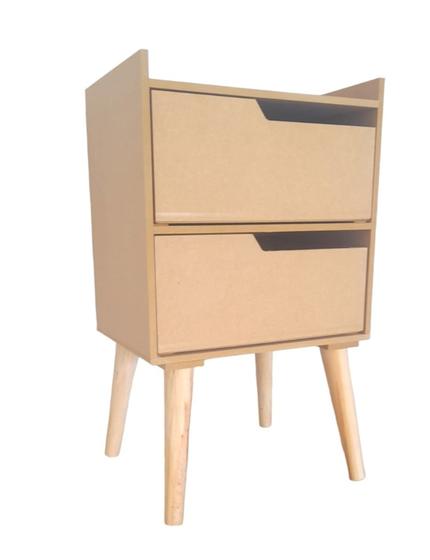 Imagem de Mesa Cabeceira Lateral Cama Com 2 Gavetas Moderno Nicho Pés Retro Mdf