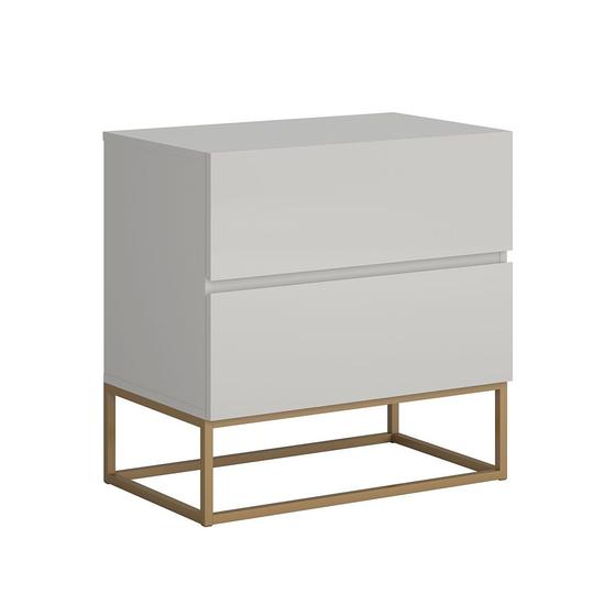 Imagem de Mesa Cabeceira para Quarto 2 Gavetas Off White  com Dourado