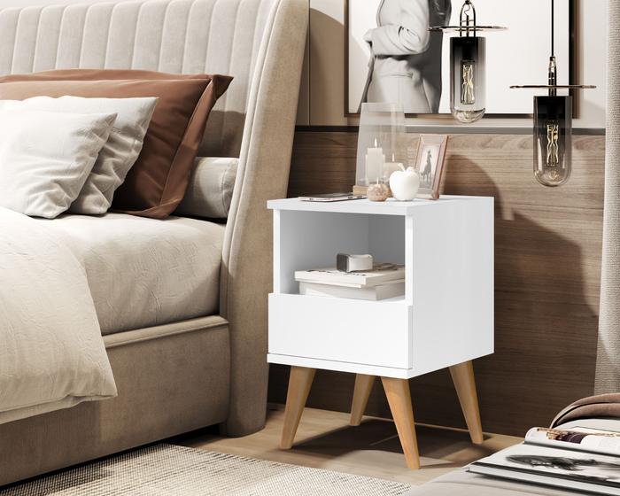 Imagem de Mesa Cabeceira Pix compacta mesinhas com 1 gaveta estilo retrô cama criado para quarto casal solteiro ENVIA SOMENTE 04 UN