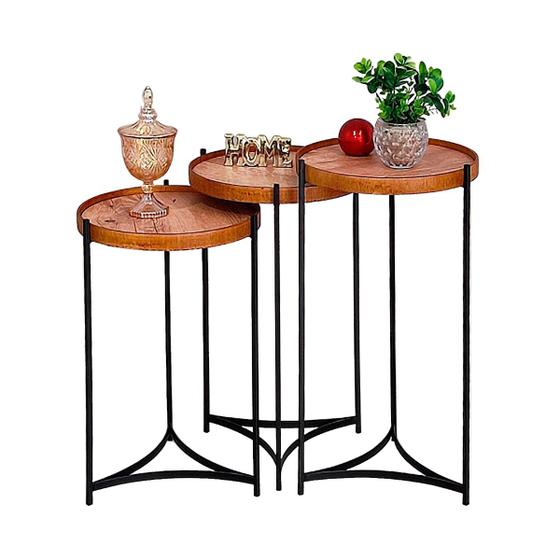 Imagem de Mesa Canto Apoio Lateral Pequena Madeirado Conjunto Rustico Ambiente Casa Recepção