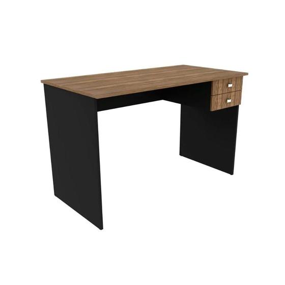 Imagem de Mesa Canto p/Escritório ME4165 c/ 2 Gavetas Nogal/Preto - Tecno Mobili