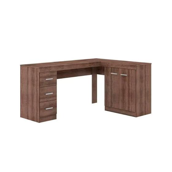 Imagem de Mesa Canto p/Escritório MSM446 c/ 2 Portas e 3 Gavetas Rustico - Movelbento