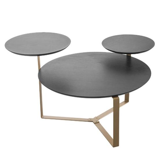 Imagem de Mesa Centro 03 Tampos Chanfrada Pe Metal Dourado Nero Artesano