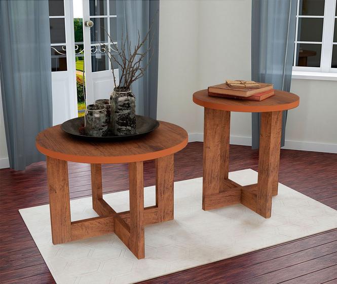 Mesa Centro Luxo e Mesa Lateral Canela Madeirado Menor preço em Mesa Centro Luxo e Mesa Lateral Canela Madeirado
