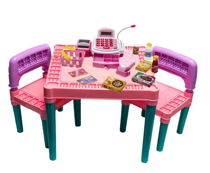 Imagem de Mesa Com 2 Cadeiras Plástica Infantil Educativo Desmontável.