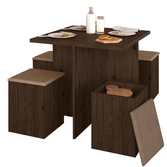 Imagem de Mesa Com 4 Banquetas Berlim Imbuia/capuccino - Móveis Arapongas
