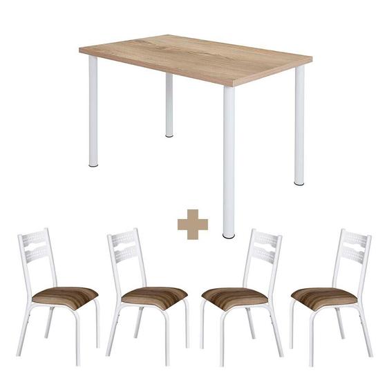 Imagem de Mesa Com 4 Cadeiras Aço Para Cozinha 110cm Branco Carvalho Luna Ciplafe