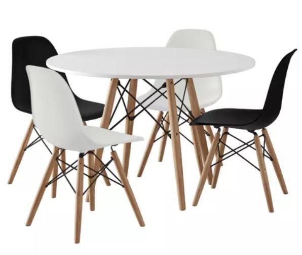 Imagem de Mesa Com 4 Cadeiras Branca e Preta Para Criança Eames Redondo Infantil