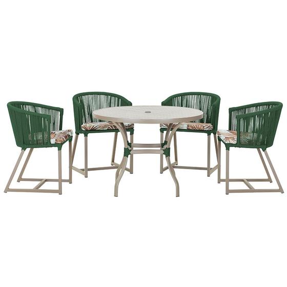 Imagem de Mesa com 4 Cadeiras de Jantar Roma 100cm e Noronha em Aluminío Fendi Corda Nautica Estofado 6 Trama Original