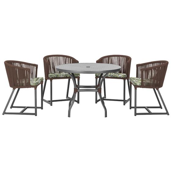 Imagem de Mesa com 4 Cadeiras de Jantar Roma 100cm e Noronha em Aluminío Preto Corda Nautica Estofado 5 Trama Original