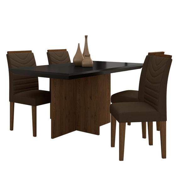 Imagem de Mesa Com 4 Cadeiras Duda 1,36 Imbuia/preto/marrom - Móveis Arapongas