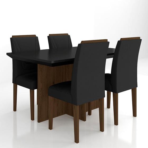 Imagem de Mesa Com 4 Cadeiras Duda 1,36 Imbuia/preto/preto - Móveis Arapongas