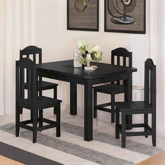 Imagem de Mesa Com 4 Cadeiras Em Madeira Maciça 120cm Preto Amelia Shop Jm