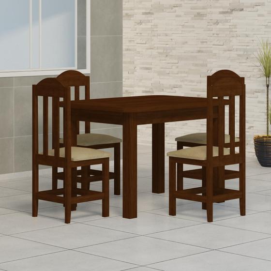 Imagem de Mesa com 4 Cadeiras Estofado Corano 120x88 Madeira Maciça Safira Castanho - Nemargi