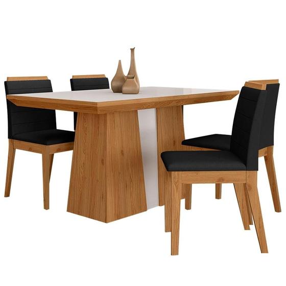 Imagem de Mesa Com 4 Cadeiras Kiara 1,36 Cin/off Whit/preto - Móveis Arapongas