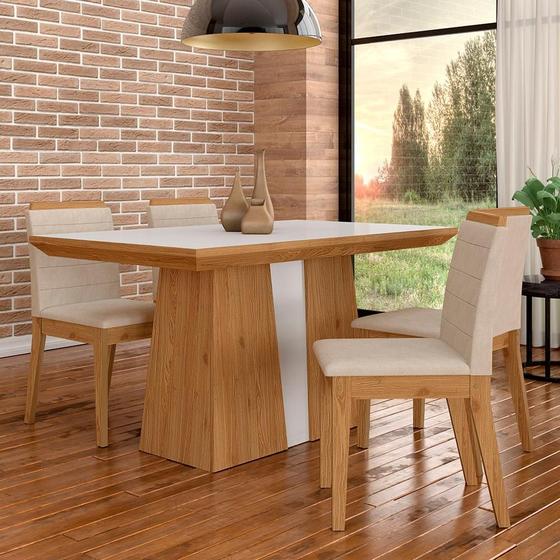 Imagem de Mesa Com 4 Cadeiras Kiara 1,36 Cin/off White/bege - Móveis Arapongas