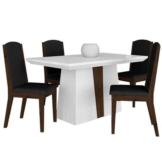 Imagem de Mesa Com 4 Cadeiras Mali 1,36 Branco/imbuia/preto - Móveis Arapongas
