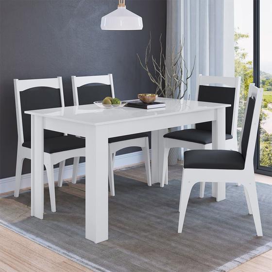 Imagem de Mesa com 4 Cadeiras MDF Branco e Preto Lilies Móveis