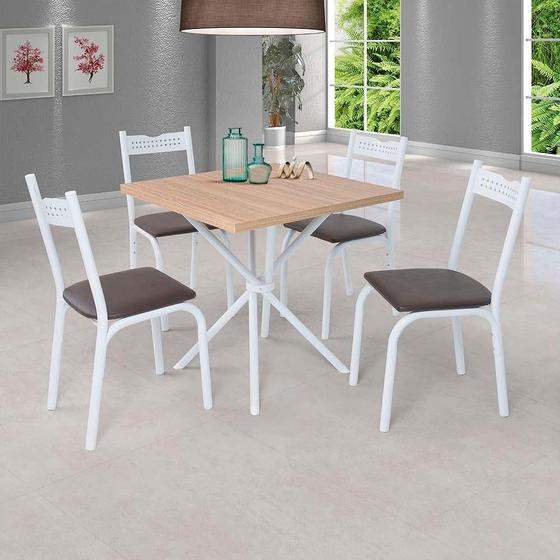 Imagem de Mesa Com 4 Cadeiras Para Cozinha 75 cm Branco Carvalho Ana Slim Ciplafe