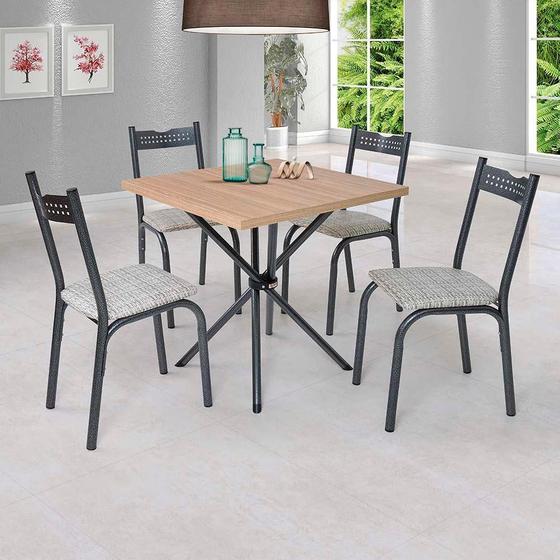Imagem de Mesa Com 4 Cadeiras Para Cozinha 75 cm Preto Carvalho Manteiga Ana Slim Ciplafe