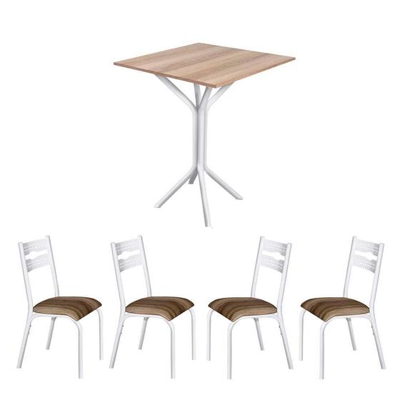 Imagem de Mesa Com 4 Cadeiras Para Cozinha Aço 68cm Branco Carvalho Luna Ciplafe