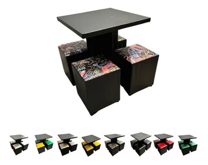 Imagem de Mesa com 4 cadeiras puff banqueta para sacada sala de jogos e jantar