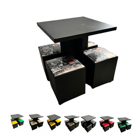 Imagem de Mesa com 4 cadeiras puff banqueta para sacada sala de jogos e jantar