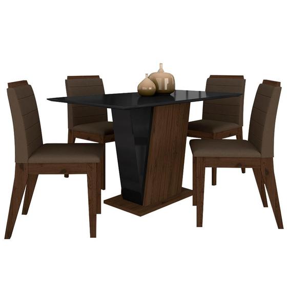 Imagem de Mesa Com 4 Cadeiras Qatar 1,20 Imb/pre/marrom - Móveis Arapongas