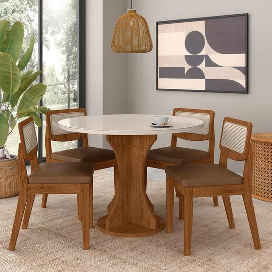 Imagem de Mesa Com 4 Cadeiras Redonda C/vidro Santorini Fre/off/cor.caramel - Ma