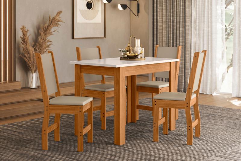 Imagem de Mesa com 4 cadeiras Sala Jantar Bellagio 4 Lugares Carvalho - Poliman Móveis