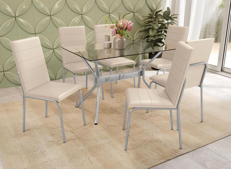 Mesa Com 6 Cadeiras 120 x 80 cm Kappesberg Com Tampo de Vidro Base Cromada Menor preço em Mesa Com 6 Cadeiras 120 x 80 cm Kappesberg Com Tampo de Vidro Base Cromada