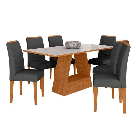 Imagem de Mesa Com 6 Cadeiras 1,60 Pavia Cinam/off Whit/cinza - Móveis Arapongas