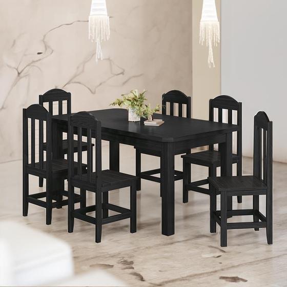 Imagem de Mesa Com 6 Cadeiras Em Madeira Maciça 160cm Preto Amelia Shop Jm