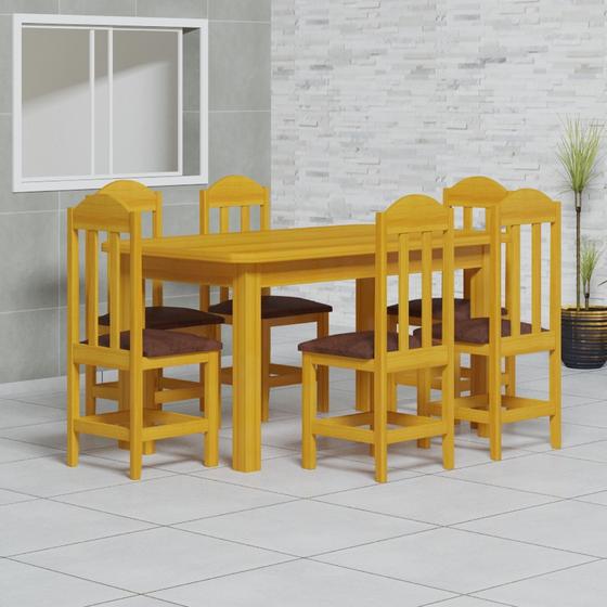 Imagem de Mesa com 6 Cadeiras Estofado Corano 160x88 Madeira Maciça Safira Cerejeira - Nemargi