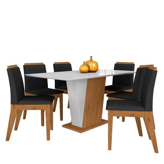 Imagem de Mesa Com 6 Cadeiras Qatar 1,60 Cin/off White/preto - Móveis Arapongas