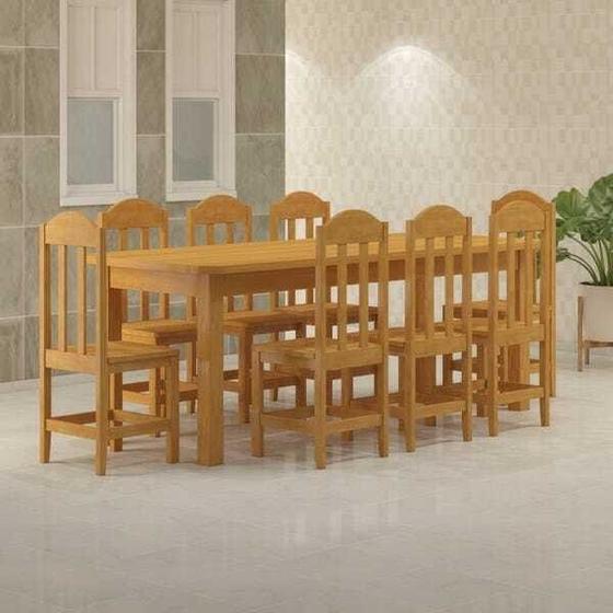 Imagem de Mesa com 8 Cadeiras de Madeira Maciça 220x88 Safira Cerejeira