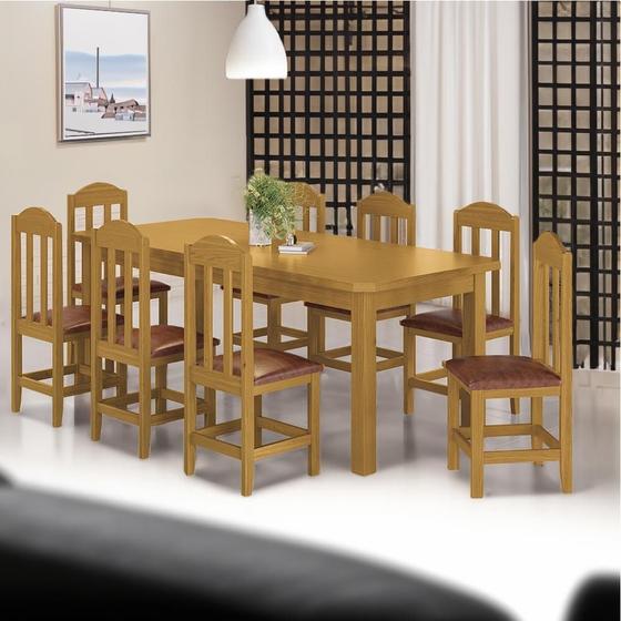Imagem de Mesa Com 8 Cadeiras Em Madeira Maciça Estofado Em material sintético Marrom 200cm Marrom Amelia Shop Jm