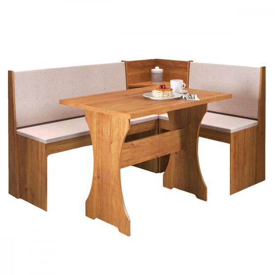 Mesa com Banco Canto Estofado Golden Mel Tecido Linho Amendoa Viero Imagem de Mesa com Banco Canto Estofado Golden Mel Tecido Linho Amendoa Viero