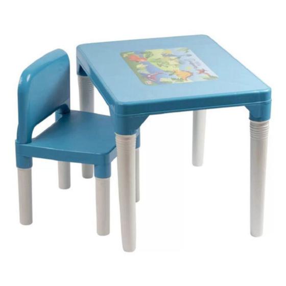 Imagem de Mesa Com Cadeira Azul Crianças Infantil Dinossauros Para Meninos