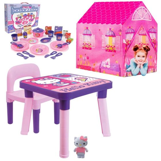 Imagem de Mesa Com Cadeira Infantil Hello Kitty + Cabana e Jantarzinho