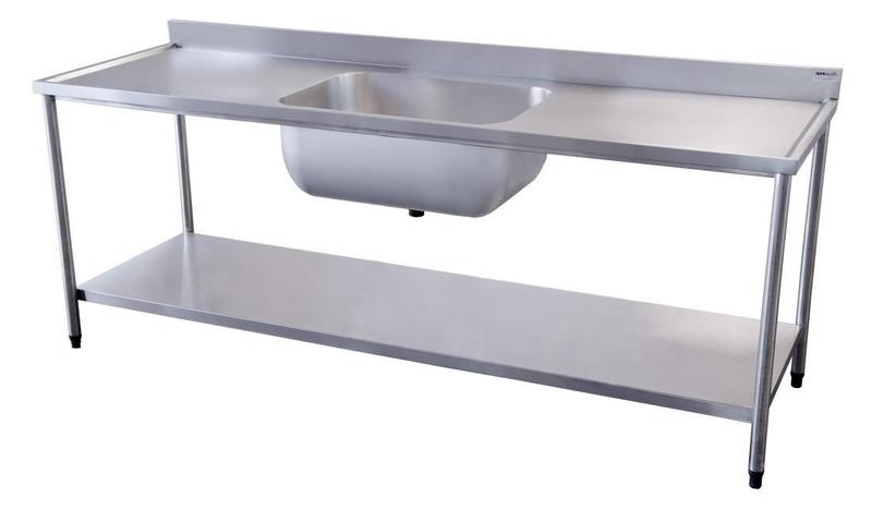 Imagem de Mesa com Cuba e Prateleira Lisa Atual Inox em Aço Inox 304 MC-PL 1,5 Metros