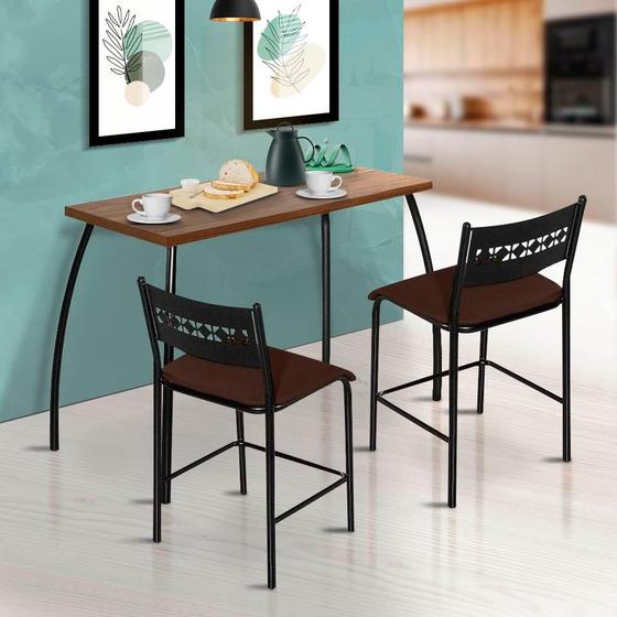 Imagem de Mesa Com Duas Cadeiras Aço Nobre Com Assento Marrom