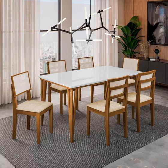 Imagem de Mesa com Vidro Safira Light  de 6 cadeiras 160x90 - Dobue